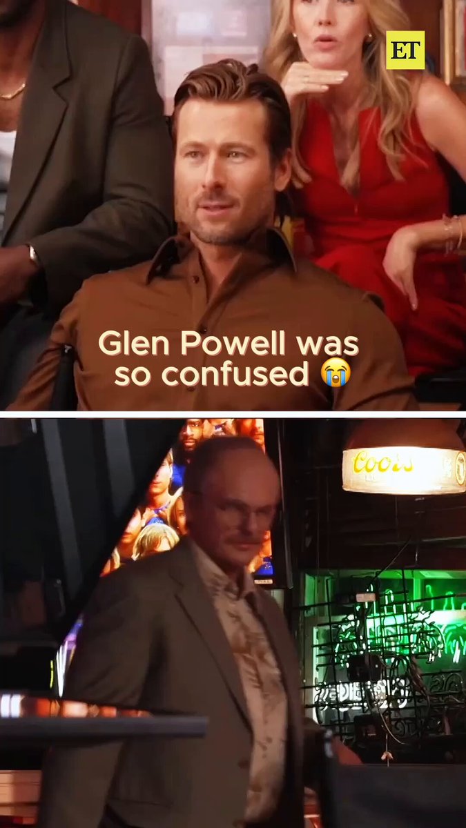 Glen Powell lost it when his 'Chad Powers' co-star Colton Ryan pranked the cast after sitting through hours of prosthetics to transform into a grizzled 64-year-old ET correspondent for an interview. Season 2 of 'Chad Powers' begins streaming Sept. 3 on Hulu.