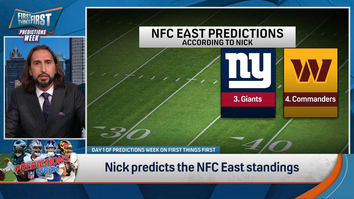 “I have Philadelphia winning the division… I landed for the Philadelphia Eagles at 13-4. I think A.J. Brown is addition by subtraction… Jalen Hurts when doubted usually plays his best. Saquon bounce back year.” nick wright is picking the Eagles to win the NFC East 👀