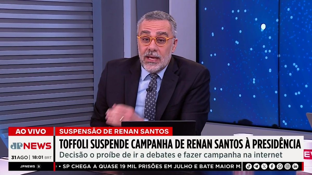 Toffoli tentou corrigir um desequilíbrio e criou outro maior contra Renan Santos, diz Marsiglia 📺 Confira na JP News 👉 #OsPingosNosIs