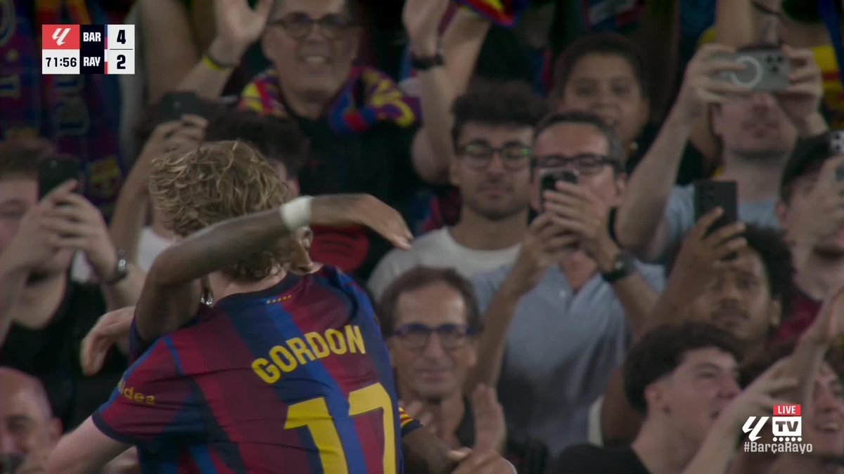 🇪🇸 Another two goals set up by Anthony Gordon tonight! He played 77 minutes for Barcelona, setting up the third and fourth goals in a 5-2 win. Here is the England winger providing the assist for Raphinha for the 4th #LaLigaHighlights