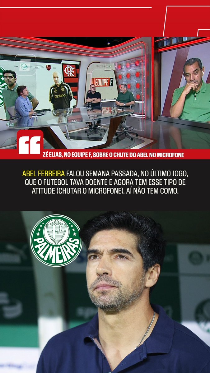 "O Abel Ferreira falou na semana passada que o futebol estava doente, e agora ele tem esse tipo de atitude (chutar o microfone). Aí não tem como." 🎙️ Zé Elias, na ESPN. 🎥 ESPN Brasil | SportsCenter Brasil