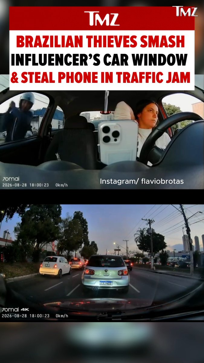 😱 Thieves in Brazil smashed an influencer’s car window and stole her phone while she was stuck in a traffic jam.