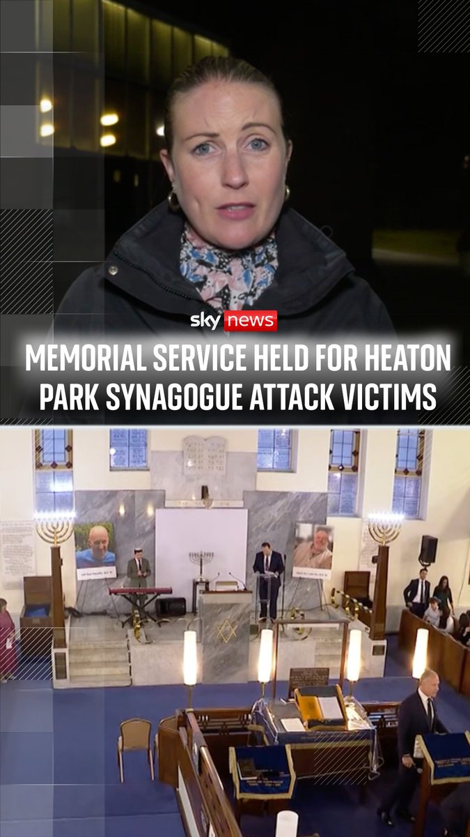 Sky's Katie Barnfield reports from the memorial for the Heaton Park synagogue attack victims. During the ceremony, community members warned that antisemitism is on the rise. Communities minister Angela Rayner was among those who spoke at the memorial.