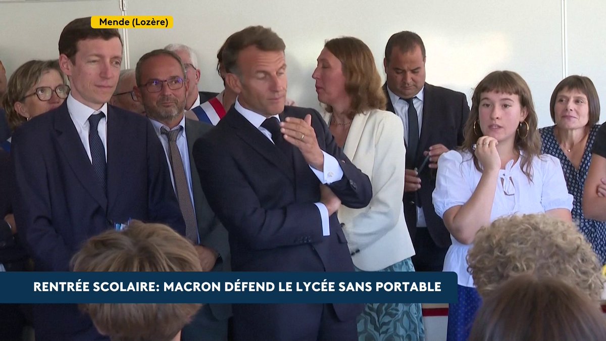 🔴 🗣 Rentrée scolaire : "Vous êtes là pour apprendre des matières, apprendre l'esprit critique, pour vous construire. Le téléphone, les écrans et encore plus les réseaux sociaux écartent de cet objectif", déclare Emmanuel Macron depuis un lycée en Lozère. #canal16