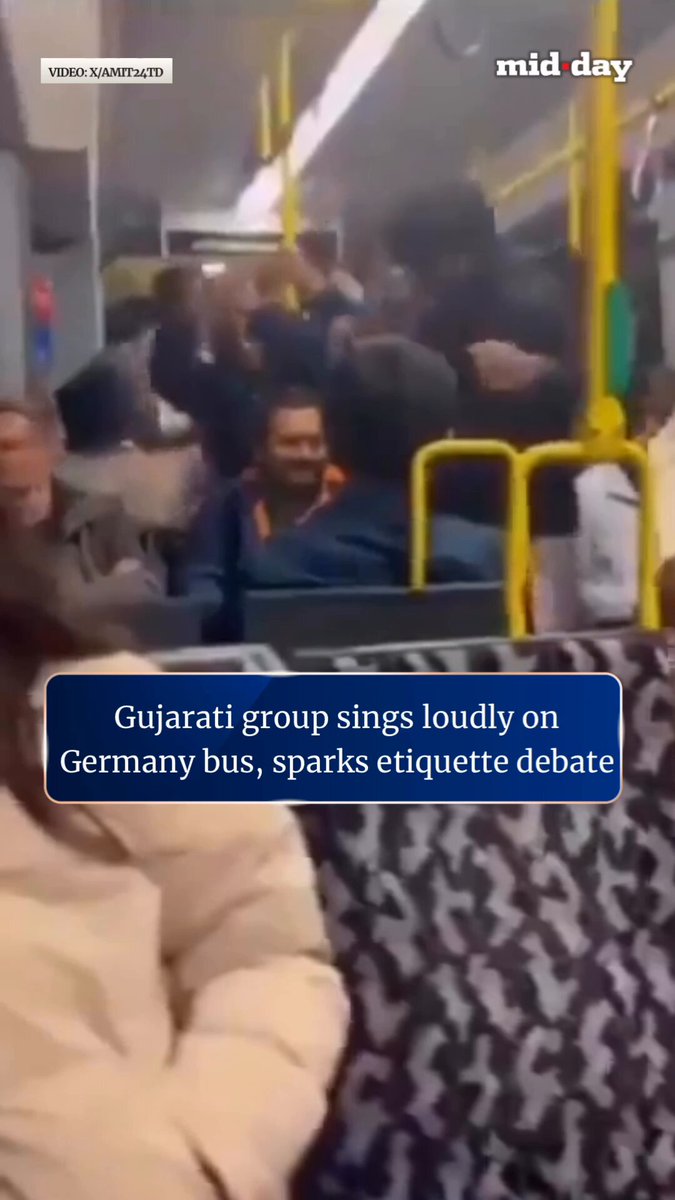A group of Gujarati passengers on a bus in Germany were seen singing loudly, while other passengers remained quiet, reportedly disturbing those travelling around them. The incident has sparked criticism online, with many calling for Indians travelling abroad to respect local public etiquette and fellow passengers.