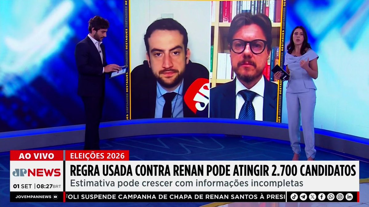 Decisão de Toffoli sobre Renan Santos pode afetar 2,7 mil candidatos; Mehero e Nassa comentam 📺 Confira ao vivo: #JornalDaManhã