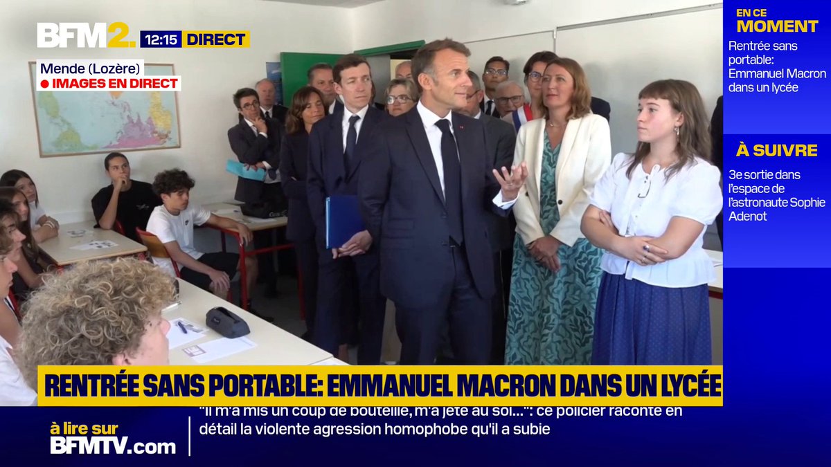 "Quand je fais des réunions à l'Elysée maintenant, je demande aux gens de déposer leur téléphone avant", affirme Emmanuel Macron devant des lycéens #BFM2