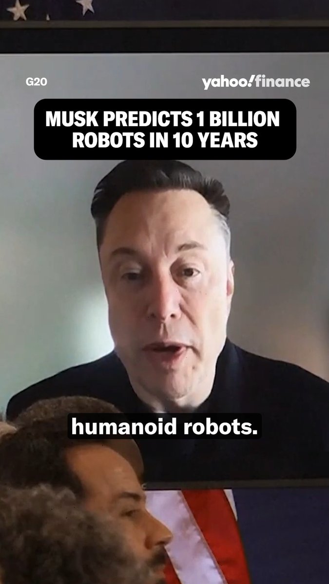 Musk would bet serious money that in 10 years, there will be 1 billion humanoid robots, 5x more productive than humans. 🤯 "Humanoid robots will be more productive than all humans combined," Elon Musk said at the 2026 G20 summit.