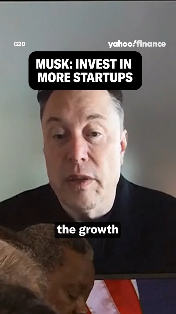 . Elon Musk called for leaders at the G20 summit to invest in more in startups. Think of new companies like they're like small saplings in a forest ... What most countries tend to do is they tend to provide too much support to the large existing trees in the forest and not enough to the small saplings. But the large trees don't need the support. It's the small saplings that do, the startups," Musk said. 🌱🌳