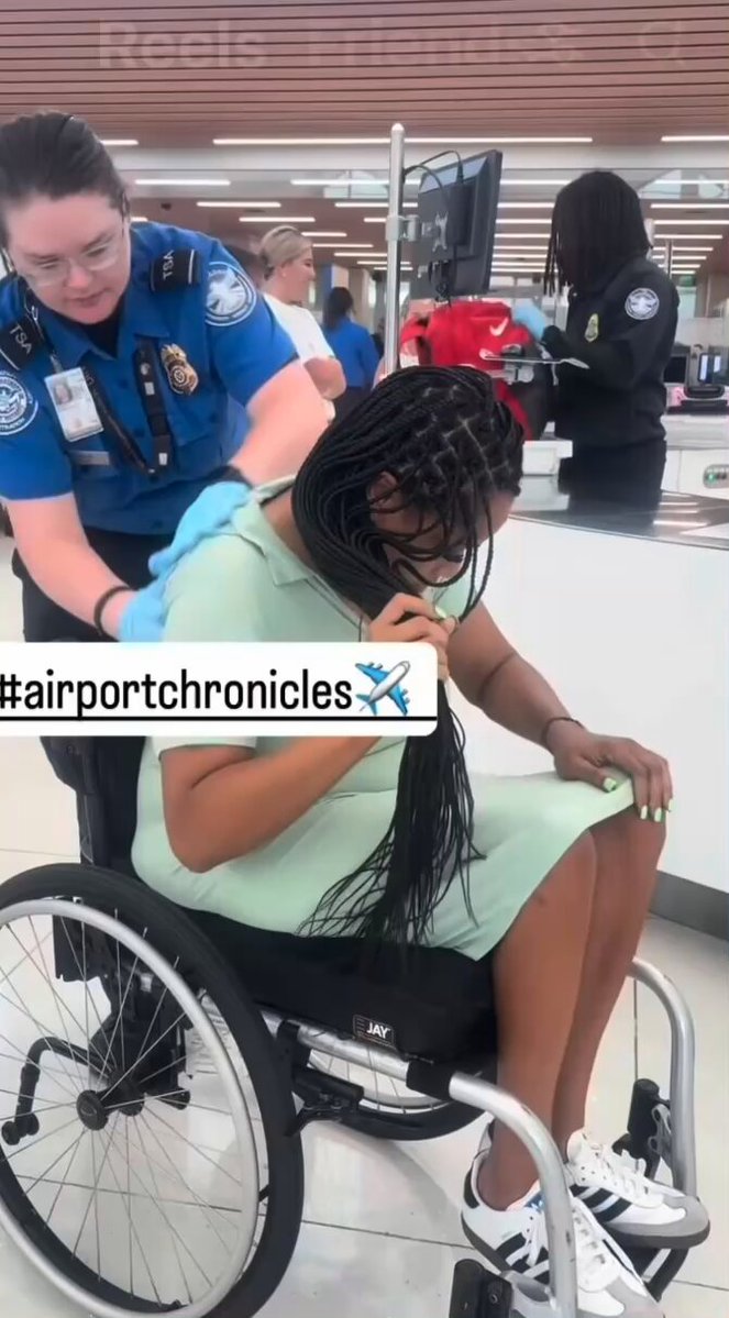 This woman had her husband film the way TSA searched her in her wheelchair while other passengers are watching. Do you think this is excessive or intrusive?