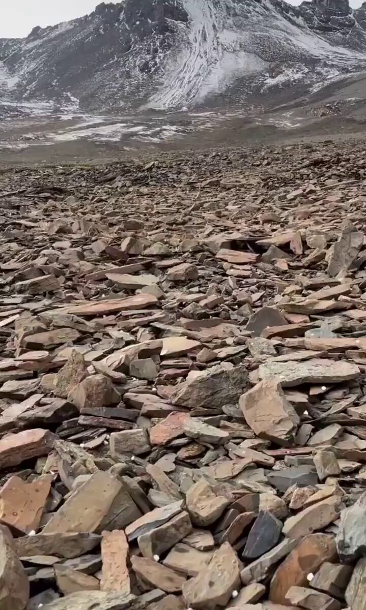 El sonido del granizo al caer sobre una ladera cubierta de pizarra.