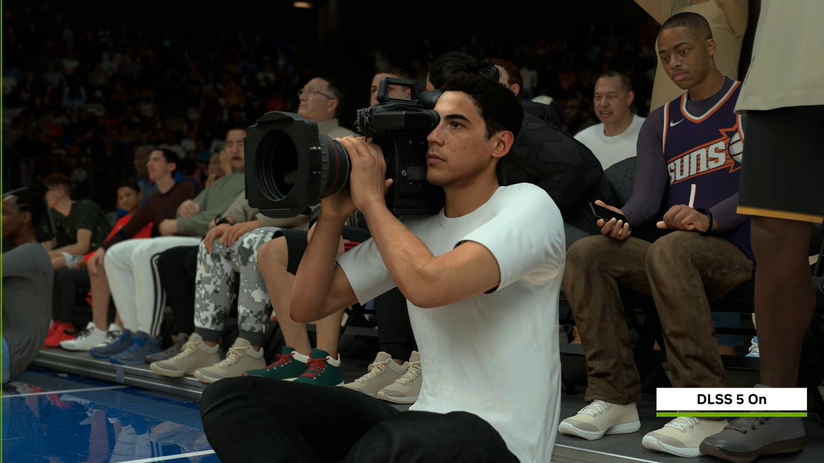 The difference that DLSS 5 can make in the NBA 2K27 crowd/arena is pretty incredible, there are thousands of people in the stands that are all enhanced with DLSS 5.
