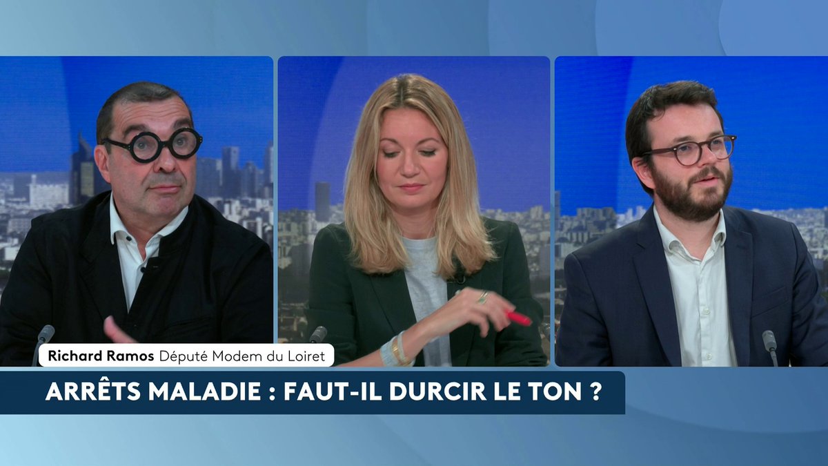🔴 🗣️ Arrêt maladie : faut-il durcir le ton ? "Les patrons nous disent, "c'est insupportable (...) le chantage des salariés à l'arrêt maladie", donc je pense qu'il faut y mettre fin", affirme Richard Ramos, député Modem du Loiret. #LeDuel #canal16