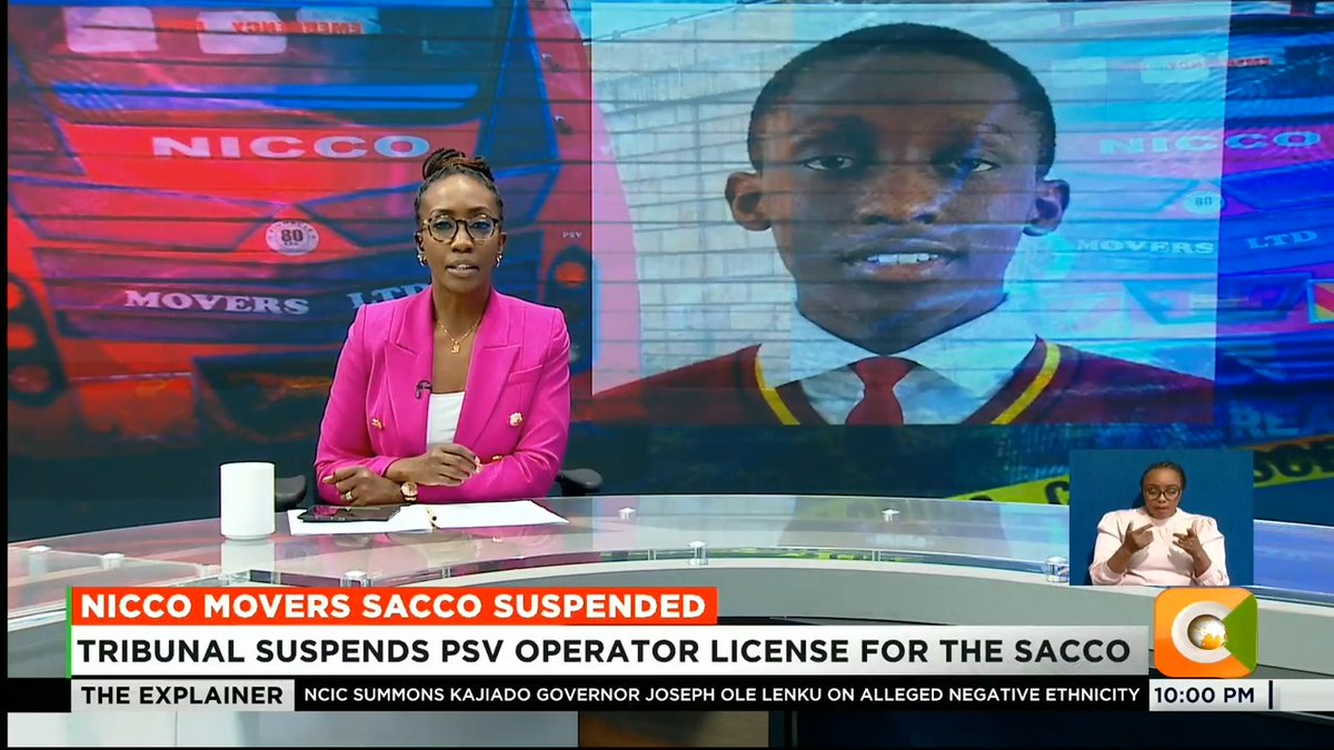 Nicco Movers Sacco Suspended: Tribunal suspends PSV operator license for the sacco Sacco suspended over fatal accidents involving its buses Latest incident involved a KMTC student Eugene Mutuku #CitizenExplainer