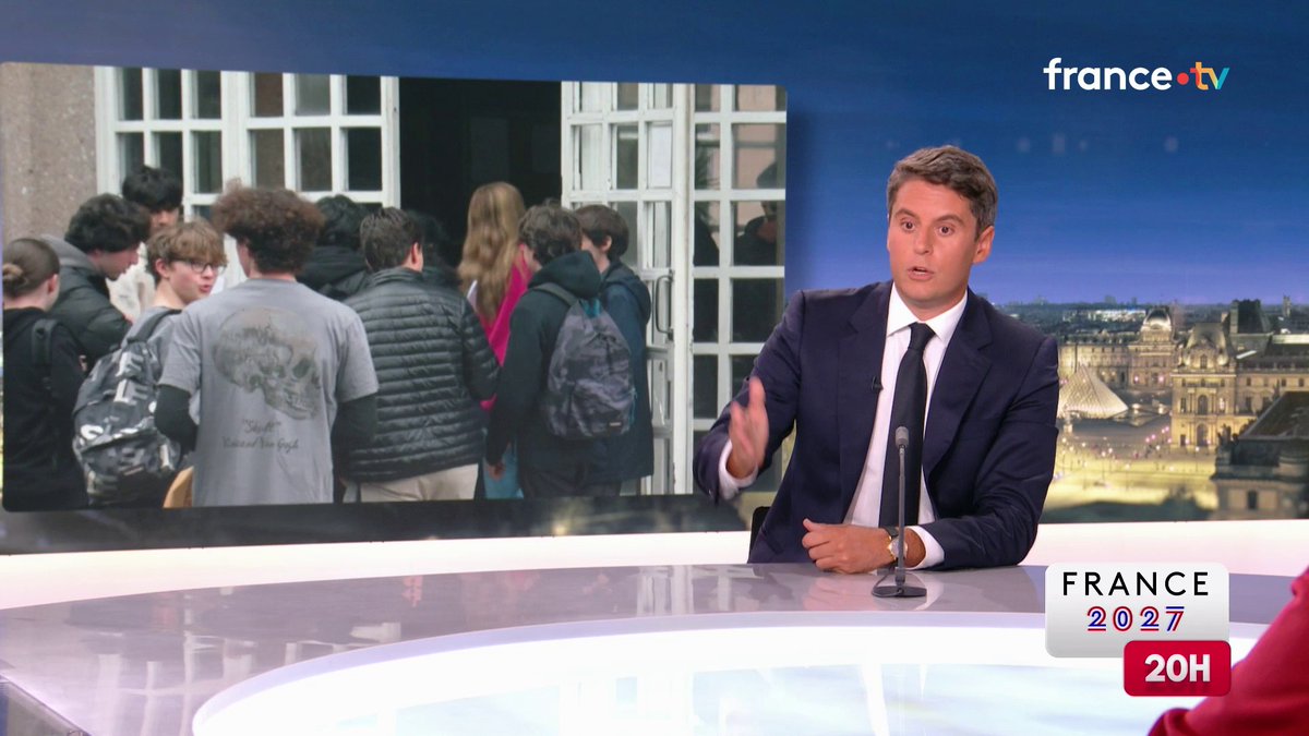 🔴🎙️ Faut-il augmenter le salaire des professeurs dès 2027 ? " Oui" déclare Gabriel Attal "C'est la réponse à un phénomène de la smicardisation du métier (...) 200€ net pour tous, ça pourra aller jusqu'à 500€." #JT20h
