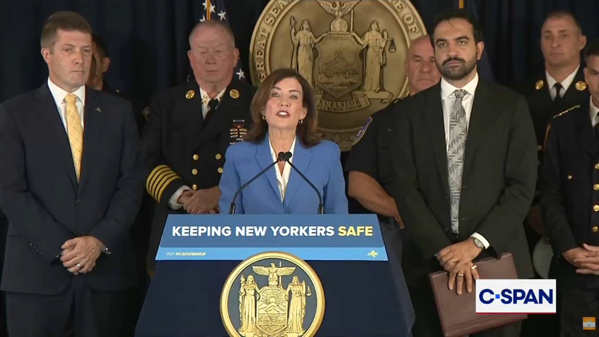 .Governor Kathy Hochul (D-NY) says President Trump is defunding the police: "The Department of Homeland Security... is withholding 40% of New York State's counter-terrorism funding... Let me translate that in real simple terms. Donald Trump is defunding the police."