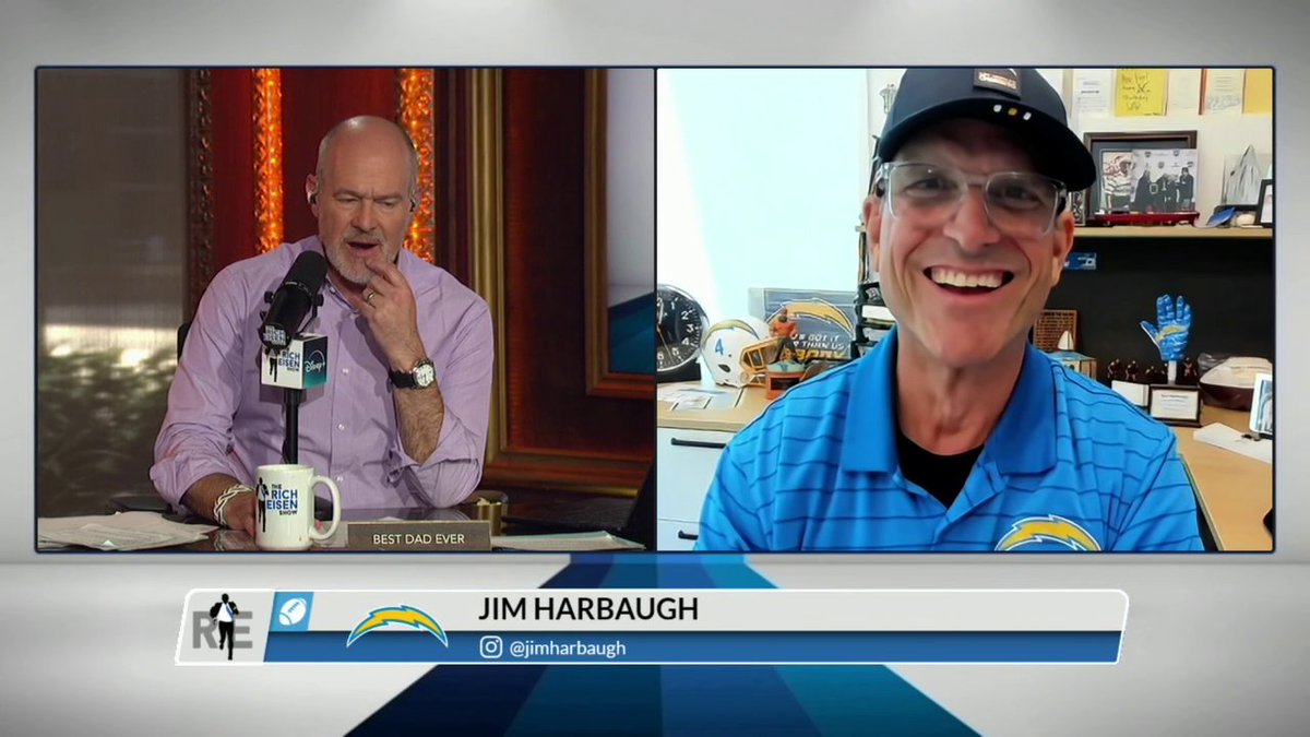 “Book smart, football smart, all the smarts!” Jim Harbaugh talks about what it's like to have Mike McDaniel on the LA Chargers coaching staff on the Rich Eisen Show 👀