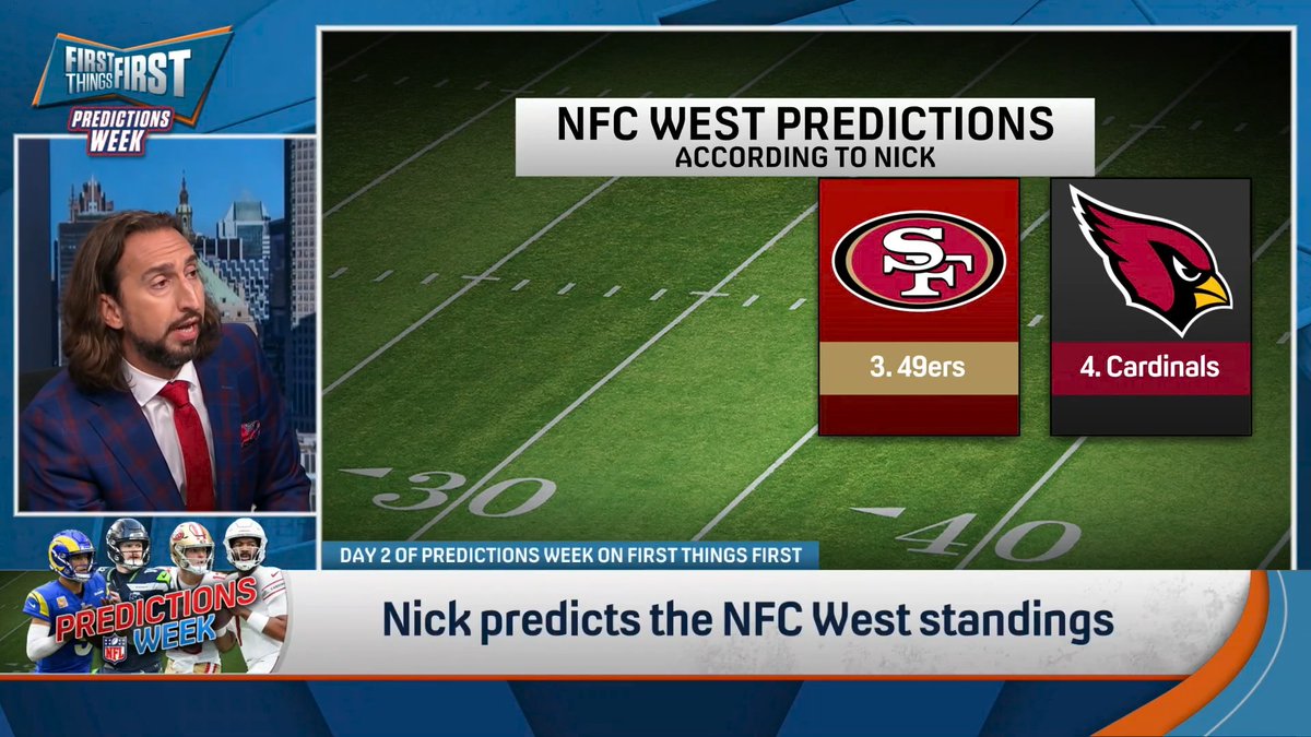 .nick wright shocked everyone with where he put the Rams in his NFC West predictions 👀 “It feels a little too much. With that said, still great looking, 11-6, in the playoffs, but not quite as good as everyone expects them to be.”