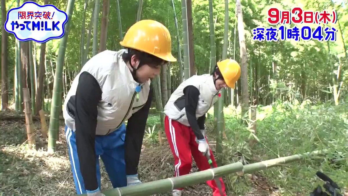 9/3(木)深夜1時04分から！ 🚨いつもと放送時間が違います！ ＼流しそうめんで日本を元気にしろ！／🎋 #MILK の夏休み🌻 子どもたちのために流しそうめん作り！ #吉田仁人 はそうめん工場へ潜入👀 竹取りでは #塩﨑太智 #曽野舜太 がボケまくる🤣 お楽しみに！ #やってMILK