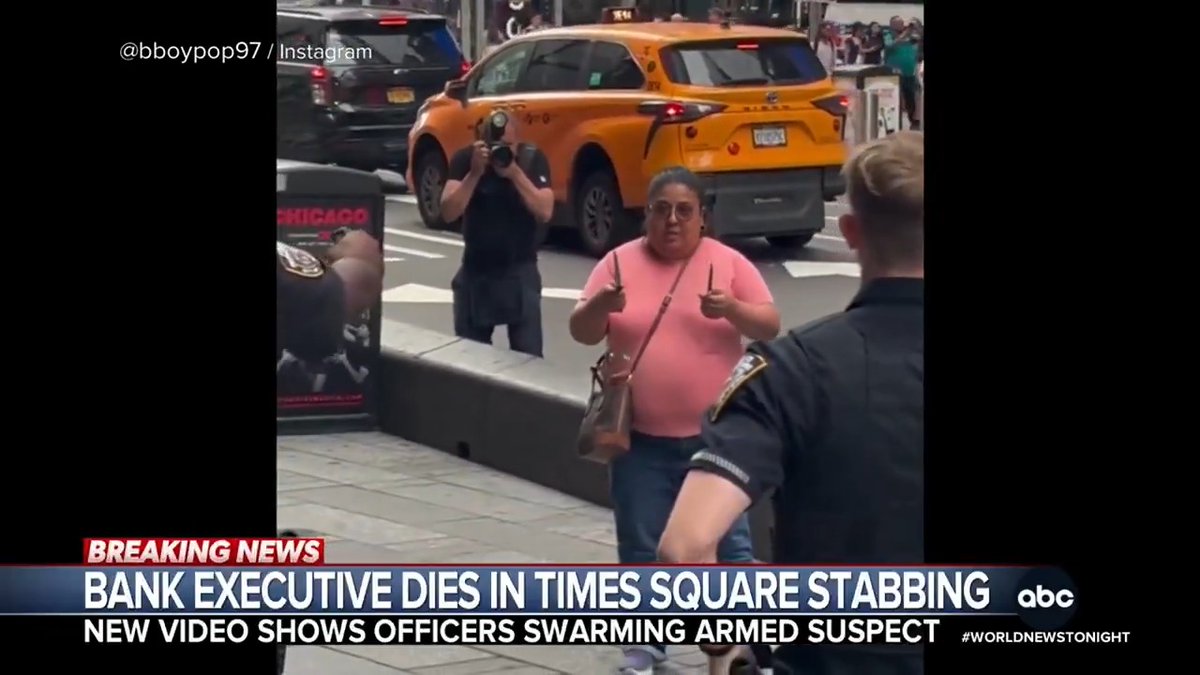 A young bank executive who recently celebrated her second wedding anniversary was killed during a stabbing attack in the heart of New York City, and a second person is recovering. Chilling video shows police surrounding the suspect. Matt Rivers reports.