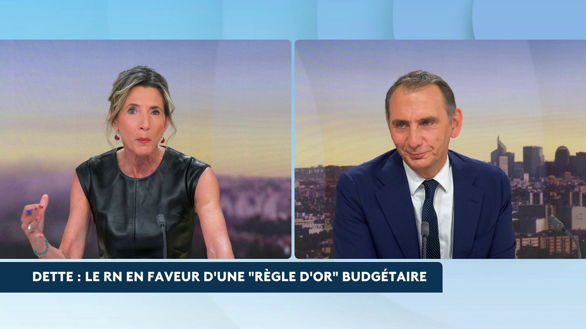🔴 Le RN se fixe une "règle d'or budgétaire" limitant le déficit à 3 % : "Pour ça nous allons faire des économies : le budget européen, l'immigration, le mille-feuille territorial, les énergies inutiles." 🗣 Laurent Jacobelli, porte-parole du RN. #canal16