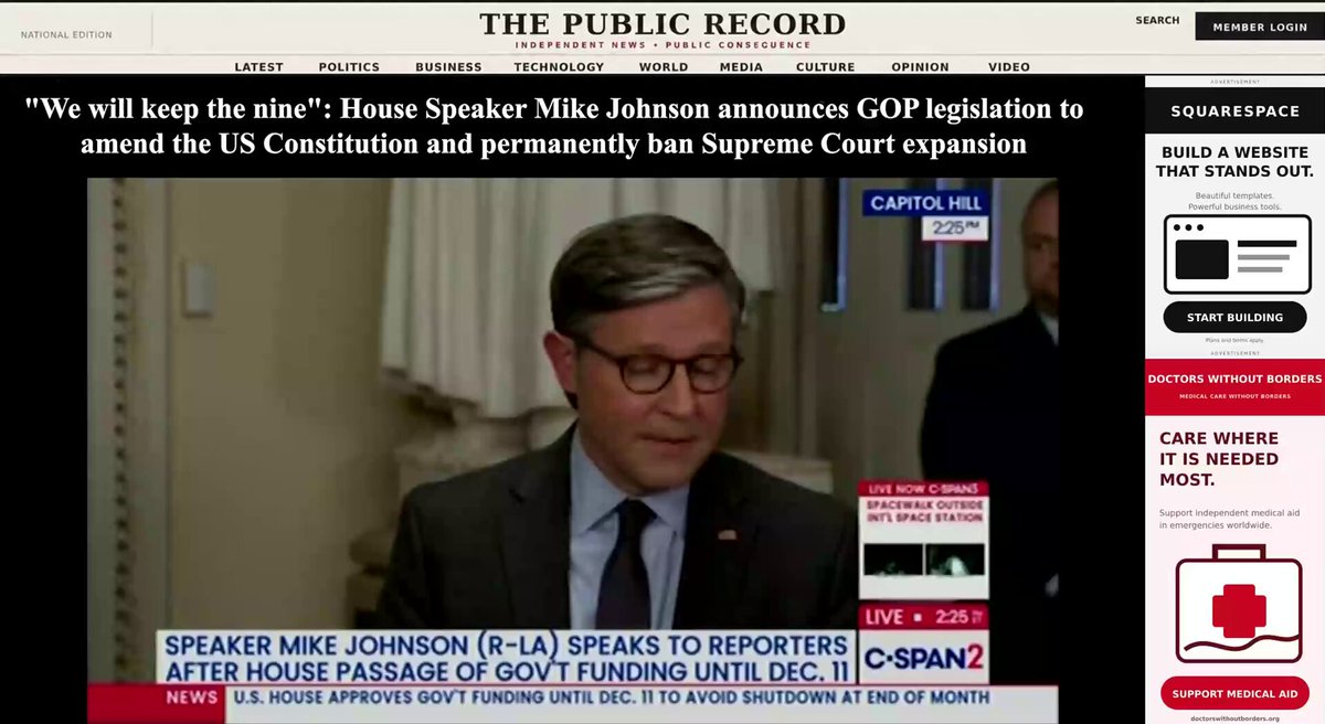 Speaker Mike Johnson announces a Constitutional Amendment to permanently cap the Supreme Court at 9 justices to block Democrats from expanding the court