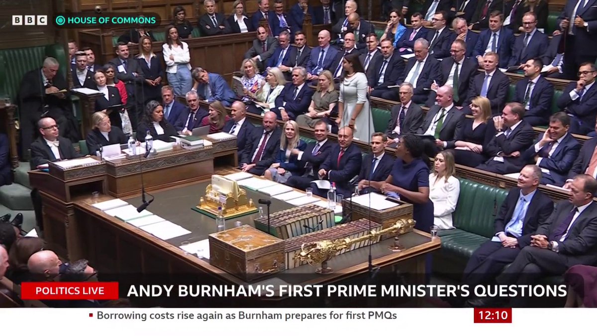 The PM "needs to pay for all his new promises", says Kemi Badenoch, asking "is he preparing to raise taxes again?" "I've already indicated my first moves were to cut tax," Andy Burnham responds #PMQs