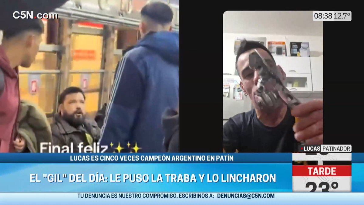 ➡️ Habló en #C5N Lucas Benítez, el patinador agredido en la Línea B: "En la segunda vez que me puso el pie, se me rompió el patín".