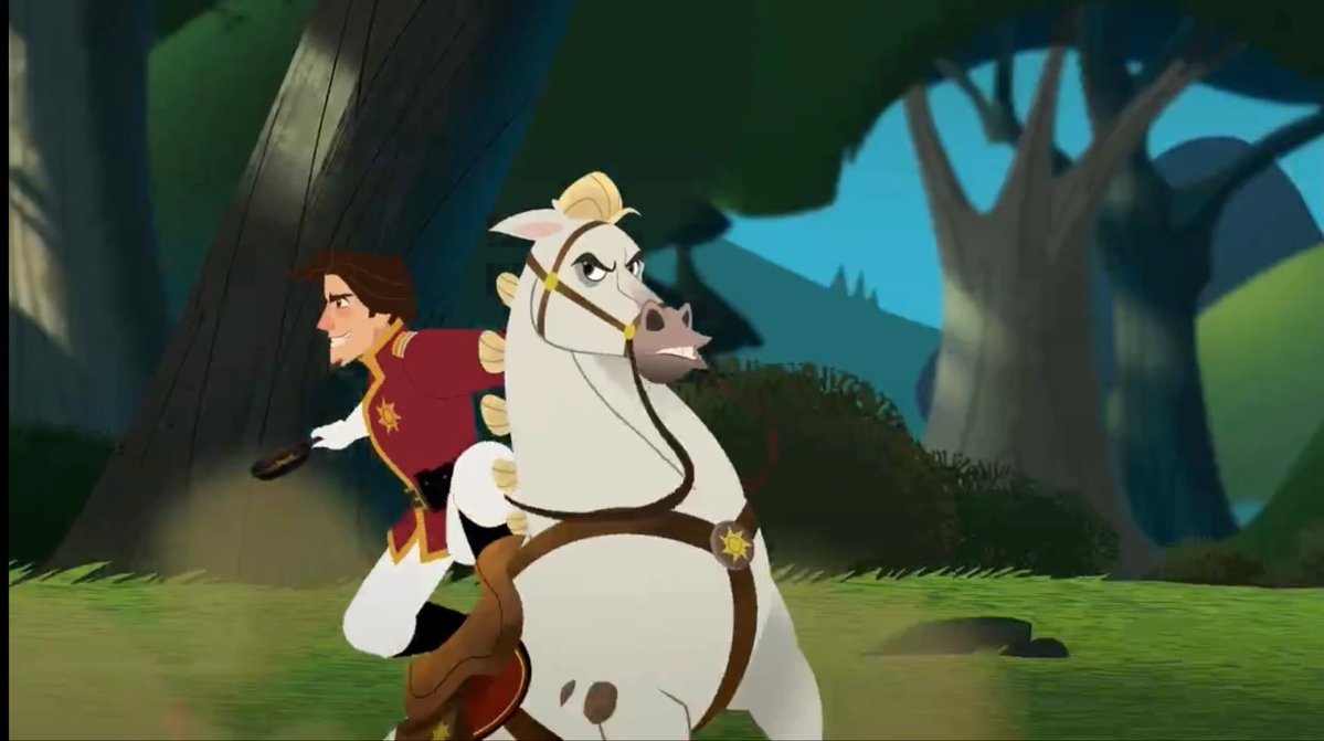 Tan perfecto que recreen la escena de la persecución de Flynn Rider, hasta con la misma pieza musical, pero esta vez Eugene es el capitán de la guardia