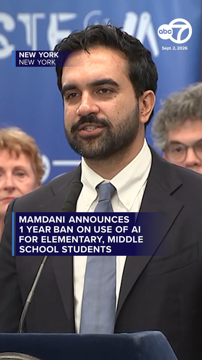 Mayor Zohran Mamdani and other city officials announced a sweeping new policy Wednesday imposing a one-year ban on student use of generative artificial intelligence in New York City public schools from 2-K through 8th grade, while limiting screen time for younger students and launching AI literacy lessons for high schoolers. More: