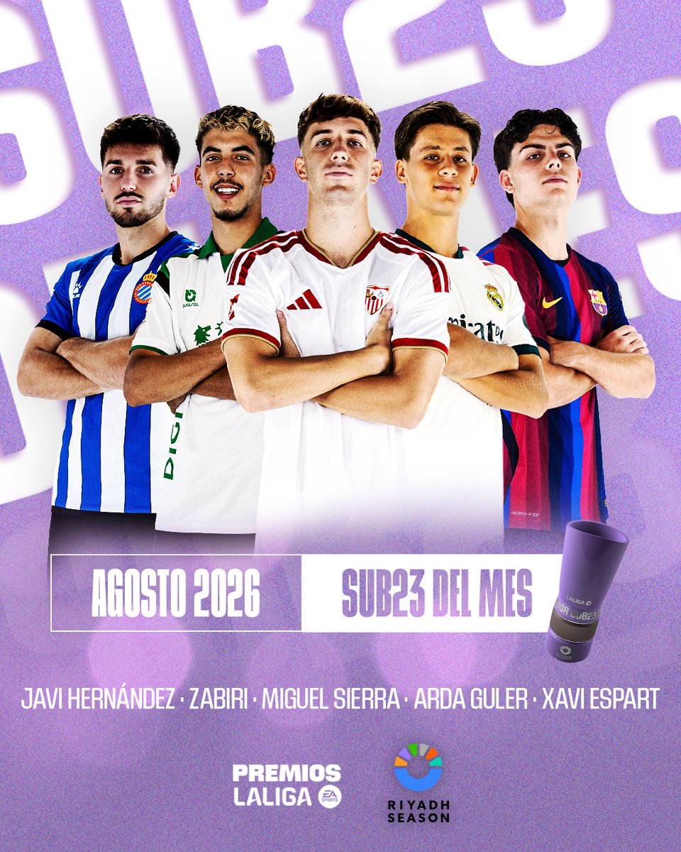 🏅 ¿Qué nominado a 𝐉𝐔𝐆𝐀𝐃𝐎𝐑 𝐒𝐔𝐁𝟐𝟑 𝐃𝐄𝐋 𝐌𝐄𝐒 de agosto es tu favorito? 💎 Xavi Espart 💎 Arda Güler 💎 Miguel Sierra 💎 Zabiri 💎 Javi Hernández #LALIGAU23OFTHEMONTH | موسم الرياض | Riyadh Season #PREMIOSLALIGA | #LALIGAEASPORTS