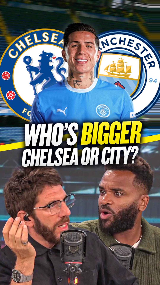 👊 Bent: "Chelsea are huge!" 🤷♂️ Goldstein: "If Haaland left City for Chelsea, that's a step down!" Is Enzo Fernandez right to claim #MCFC are a bigger club than #CFC!? 🤔