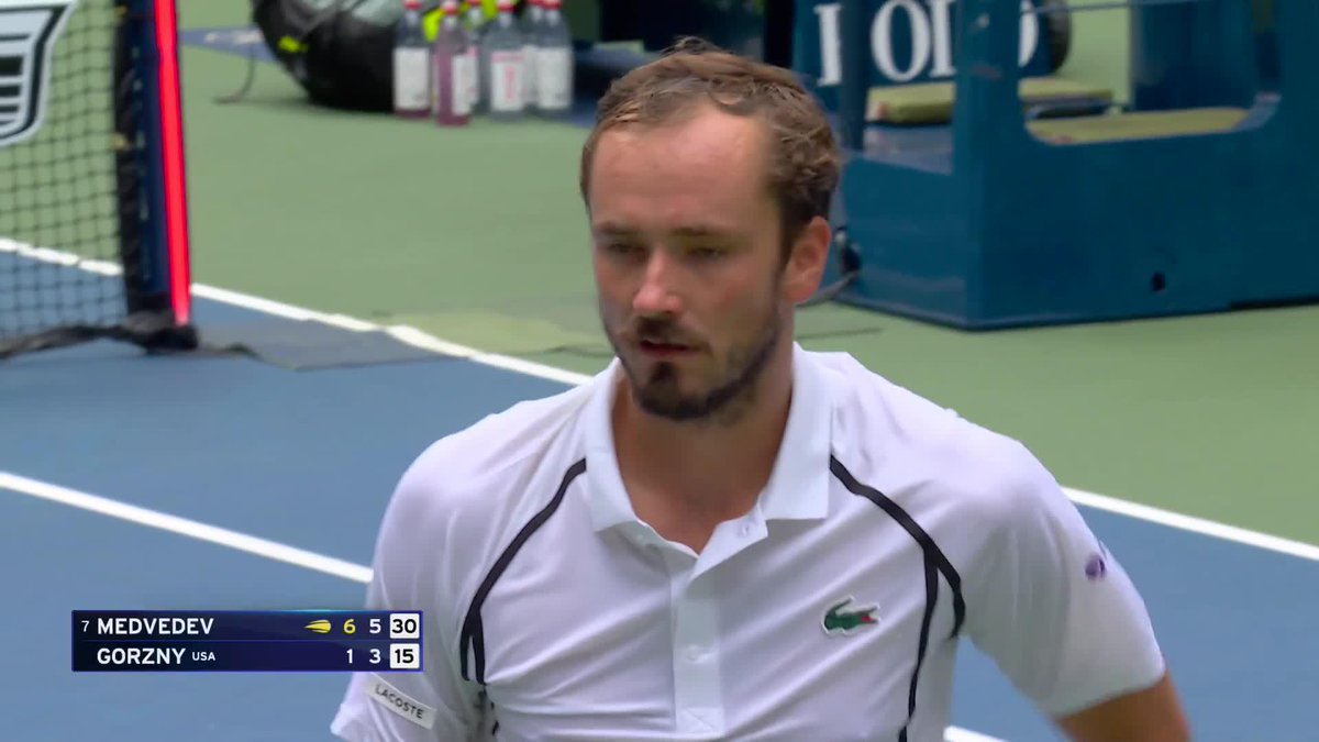 All Meddy so far. The former champion races into a 6-1, 6-3 lead in under an hour.