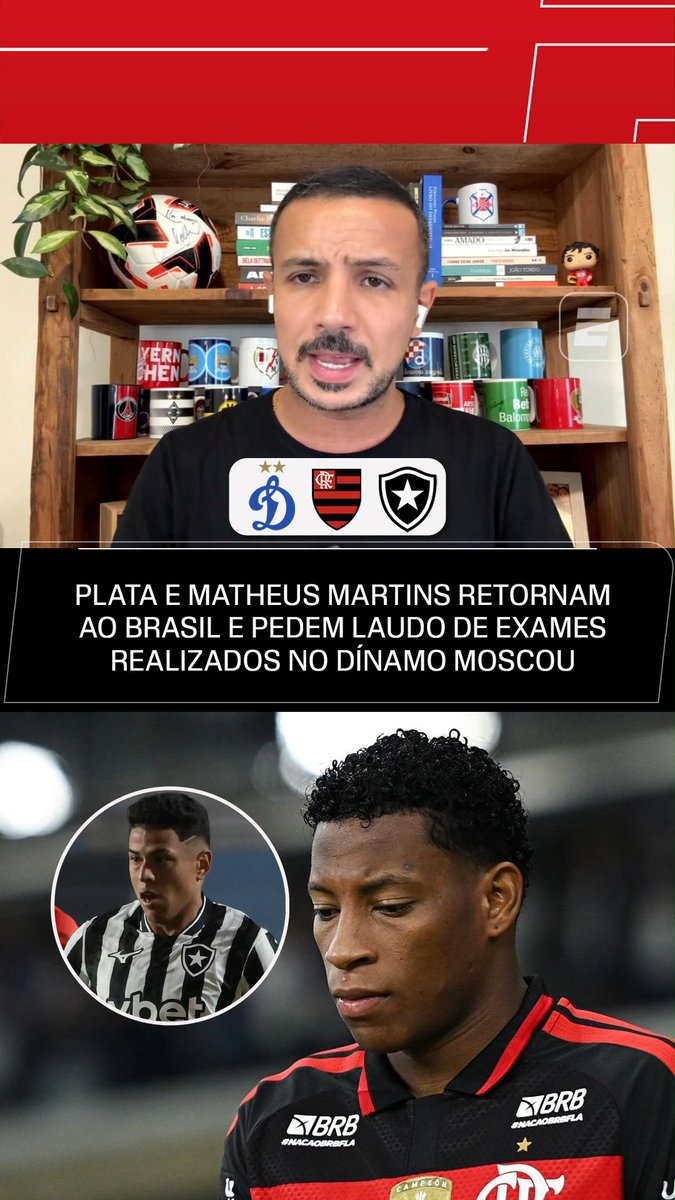 ⚠️ Bruno Andrade, da ESPN, conta bastidores de como pessoas ligadas a Plata e Matheus Martins estranharam a postura do Dínamo de Moscou. Plata, Matheus Martins, Flamengo e Botafogo querem os laudos médicos dos exames nos quais os jogadores teriam sido reprovados, mas ainda não receberam os documentos do clube russo. 🎥 ESPN Brasil | SportsCenter Brasil