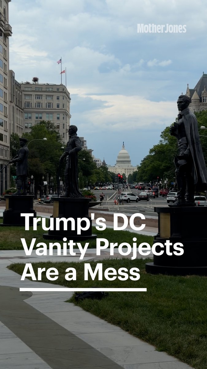The Supreme Court ruled this week that construction can move forward on President Trump’s $900 million White House ballroom. But across Washington, the president’s other pet construction projects aren’t going so well. The Kennedy Center is closed, and its facade is covered with a tarp. The Reflecting Pool is drained and fenced off. The statue garden with sculptures of 250 Americans Trump hoped to complete by July 4 is nonexistent. Should we even mention the 250-foot arch? In fairness, the president has successfully fixed two ornamental fountains near the White House—it only cost the National Park Service $17.4 million (through a no-bid contract to Clark Construction) to do it. But they’re nearly impossible for the taxpayers who funded the repair to enjoy since the administration installed 13-foot steel fences around the perimeter of the park the fountains sit in. Senior Reporter Dan Friedman scootered around the capital on a recent afternoon to check in on the pet projects the president hopes will leave his mark on Washington. For the full story, click the link in our bio. Reporting by Dan Friedman Produced by Peter Berger