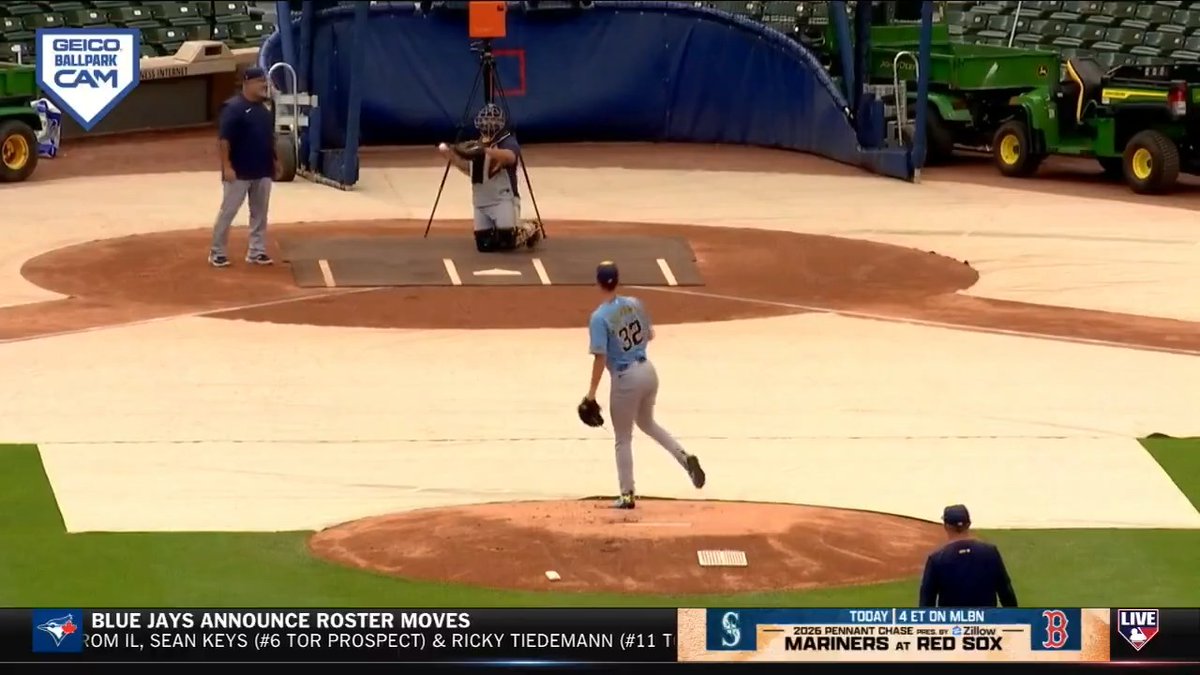 Jacob Misiorowski threw a bullpen on the game mound at Wrigley Field Monday in preparation for his start tonight on the #MLBNShowcase! @Geico #BallparkCam | #MLBCentral