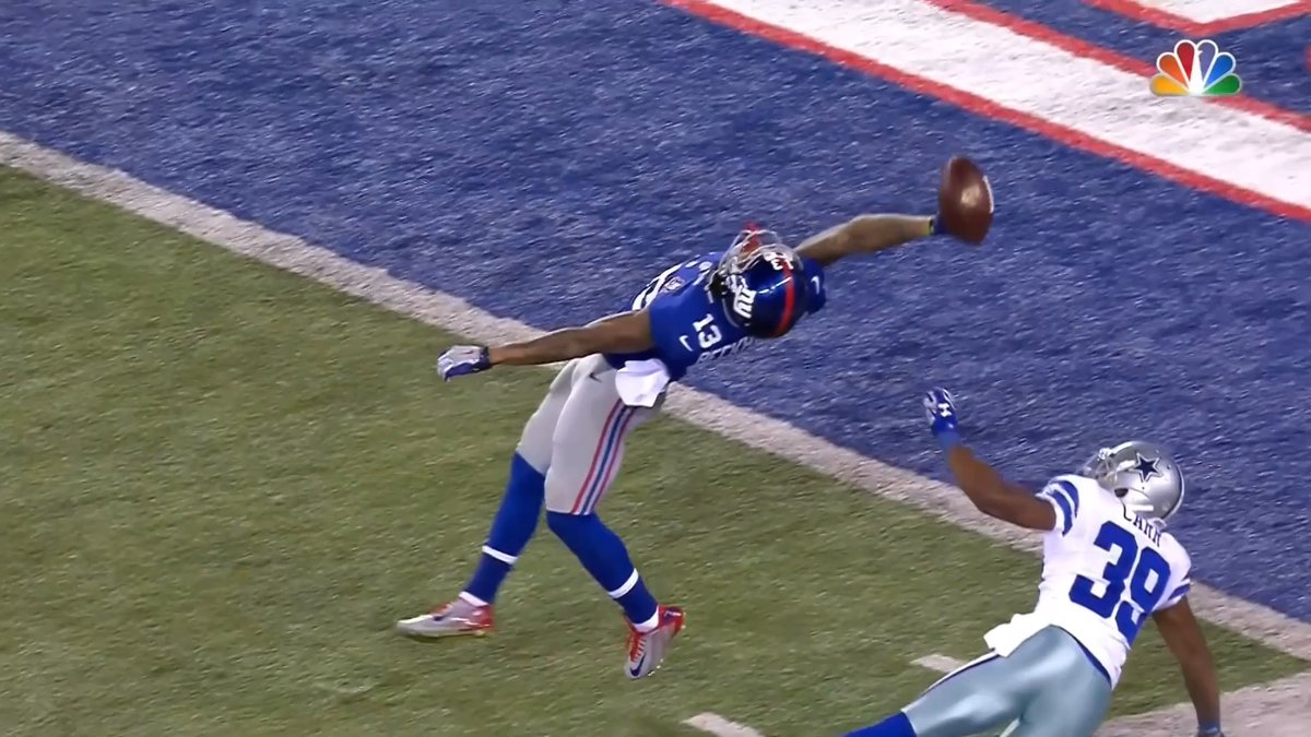 A special one-handed catch has happened before when the Giants and Cowboys faced off on Sunday Night Football 👀 Odell Beckham Jr DALvsNYG – Sunday 9/13 at 8:20pm ET on NBC/Peacock Stream on NFL+