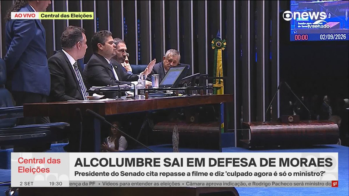 Citando repasse a filme, o presidente do Senado, Davi Alcolumbre, sai em defesa de Alexandre de Moraes. ➡ #CentraldasEleições na #GloboNewsMais - Assista na TV e no Globoplay.
