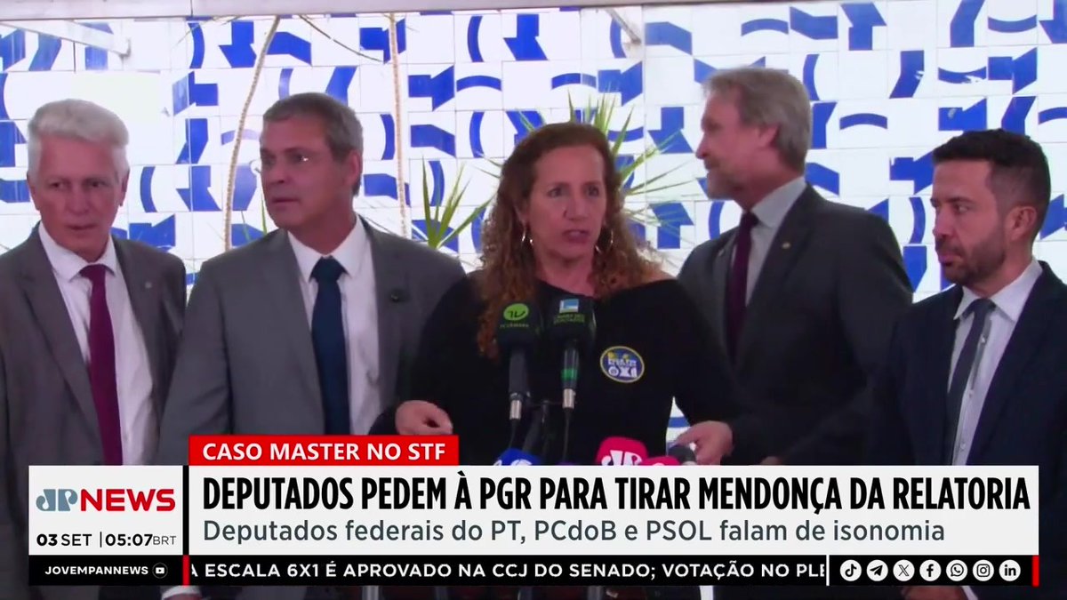 PT, PSOL, PCdoB e Rede pedem à PGR para tirar Mendonça da relatoria do caso Master 📺 Confira ao vivo: #JornalDaManhã