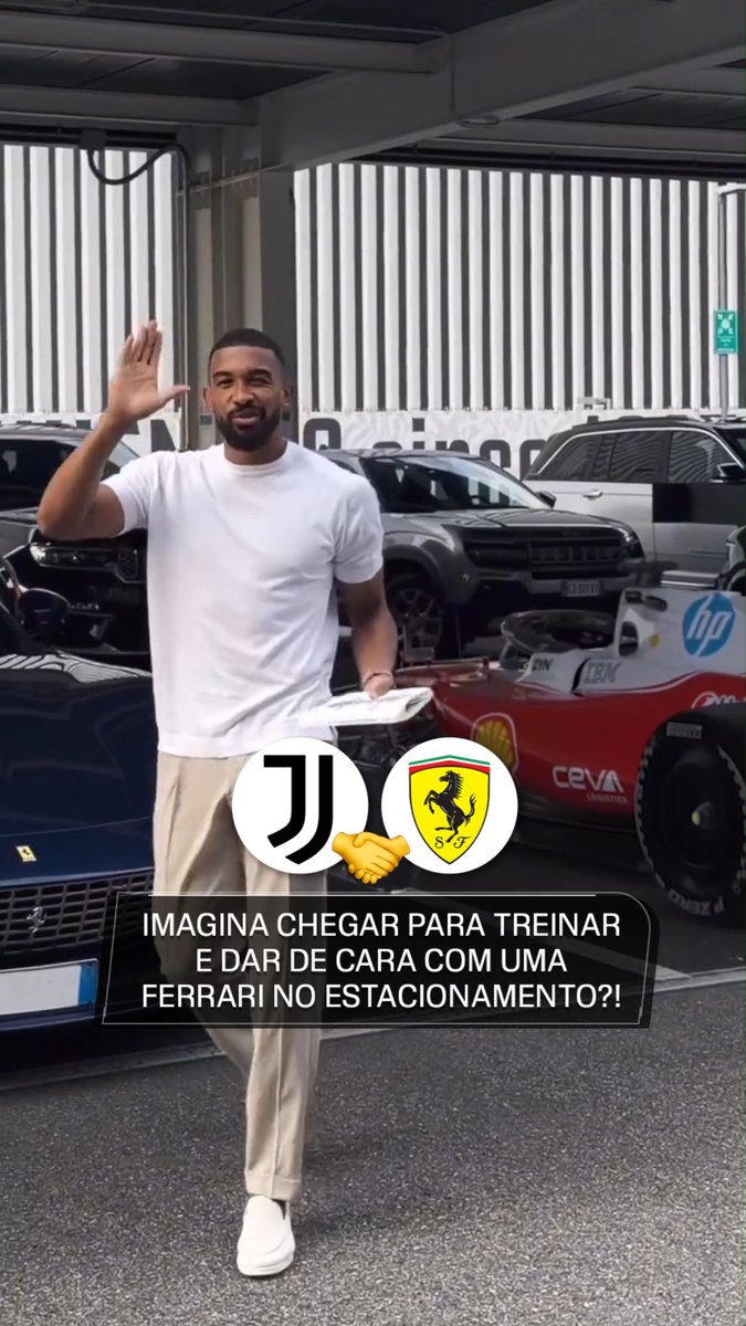 Maior campeã nacional 🤝 maior campeã de construtores! A Juventus recebeu uma visita ilustre da Ferrari em seu centro de treinamento 🏎️. O carro da escuderia italiana dividiu espaço com os veículos dos jogadores no estacionamento! 🎥: Instagram/juventus e scuderiaferrari #F1NaESPN #Ferrari #Juventus #ItalianGP