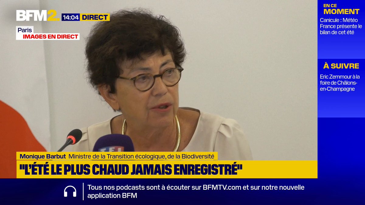 Monique Barbut: "Cet été encore, des écoles ont dû fermer leurs portes, des hôpitaux ont dû accueillir des patients dans des températures de plus de 35°C. Des maisons ont été détruites et trop de Français ont perdu la vie, à cause de la chaleur" #BFM2