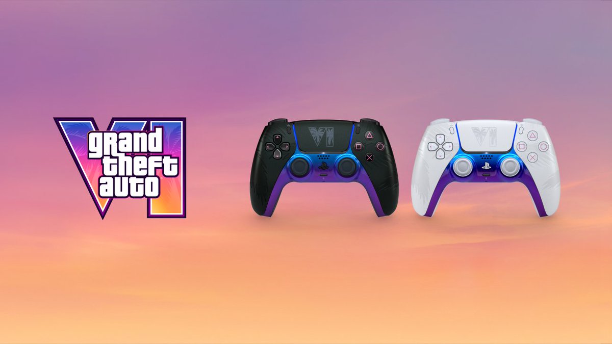 Introducing the Grand Theft Auto VI Limited-Edition DualSense Wireless Controllers, inspired by Vice City and available November 19. First details here: