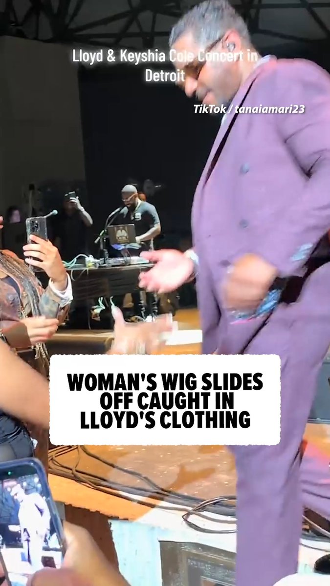 😭 Worst nightmare. A woman's wig slid off after being caught in singer Lloyd's clothing at a concert.