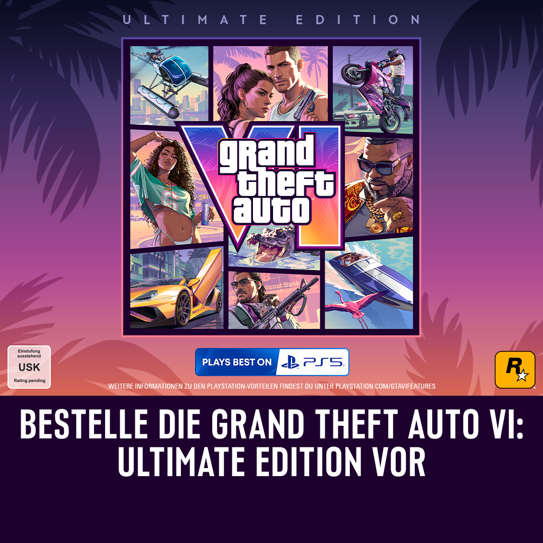 Nutze alles, was diese riesige Welt zu bieten hat. Bestelle jetzt die Grand Theft Auto VI: Ultimate Edition auf PlayStation 5 vor.