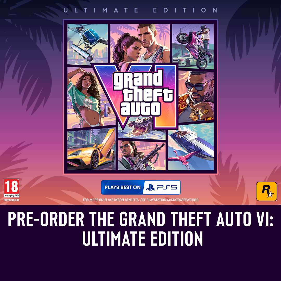 Bu muazzam dünyanın sunduğu her şey senin olsun. Grand Theft Auto VI: Ultimate Edition PlayStation 5 sürümü için hemen ön sipariş ver.