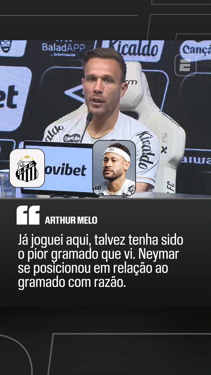 ⚠️ Em sua apresentação no Santos, Arthur critica gramado da Vila Belmiro: "Já joguei aqui, talvez tenha sido o pior gramado que eu vi. A condição estava crítica, não sei o que aconteceu. O Neymar se posicionou com razão." 🎥 ESPN Brasil | SportsCenter Brasil