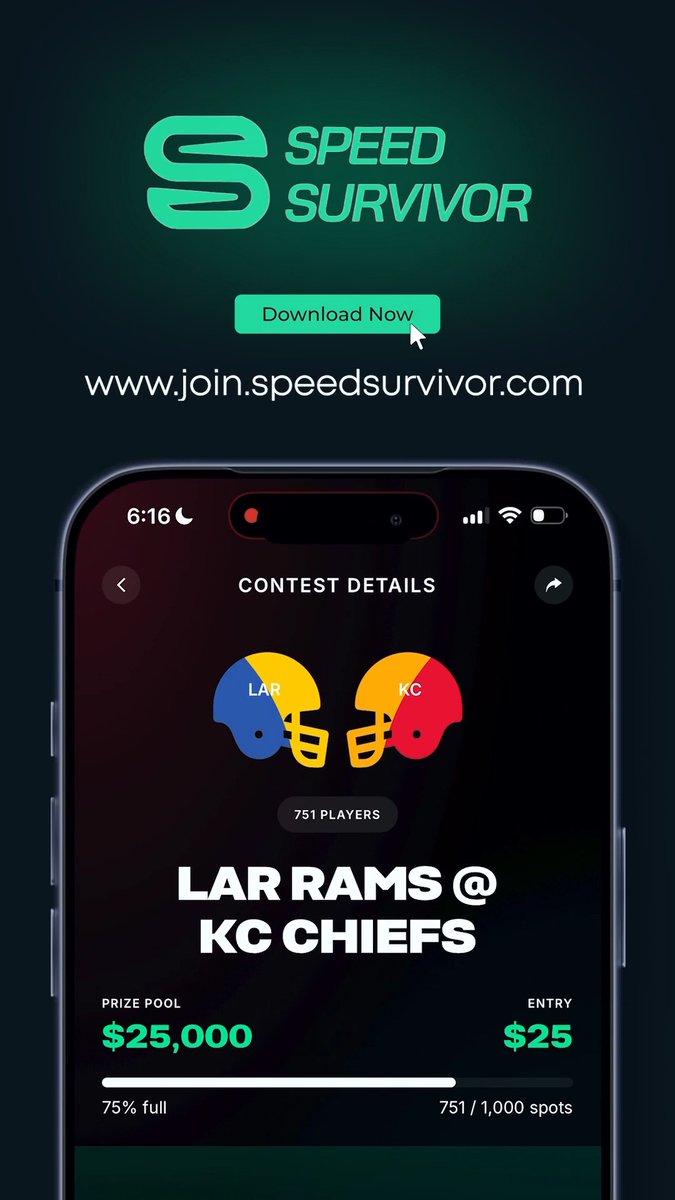 Speed Survivor is live September 9. $30,000 in prizes guaranteed Week 1. Get $100 matched free & be entered for a chance to win our $3.6M Perfect Weekend jackpot. Download Today: