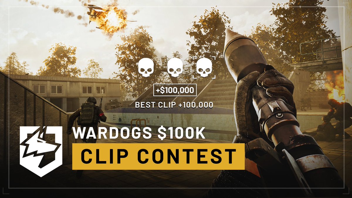 Announcing the WARDOGS $100K Clip Contest. $100K REAL CASH! Life-changing for one player. Share your best WARDOGS clips using #WARDOGS100K or submit your clips at Every clip in the top 100 wins $100K in-game cash. The number one clip wins it for real 💰