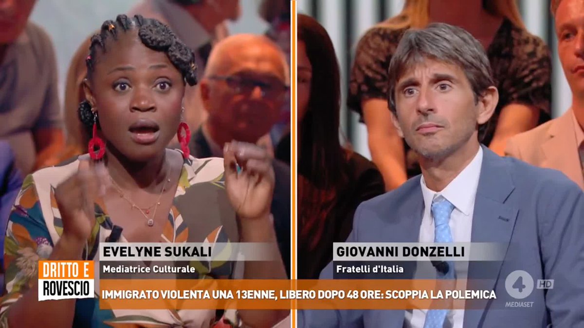 "Voi avete fatto una campagna di paura sugli immigrati e poi vi siete resi conto che questa campagna, ora, vi sta giocando contro" Evelyne Sukali (mediatrice culturali) a #drittoerovescio