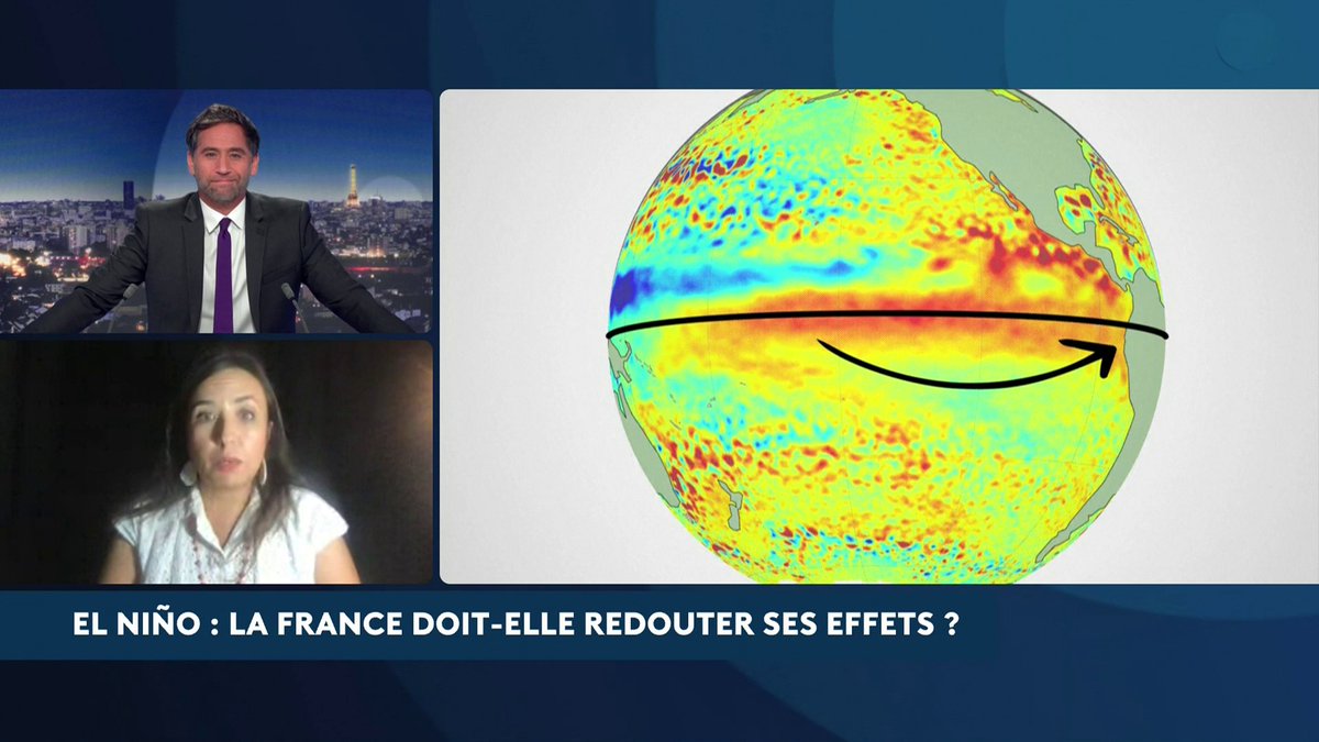 🔴 🗣️ El Niño : quels effets pour la France dans les mois à venir ? "On va avoir une circulation d'ouest avec beaucoup de vent, beaucoup de précipitations, et beaucoup de douceur en hiver", explique la climatologue Mounia Mostefaoui . julien benedetto #Le23hInfo #canal16